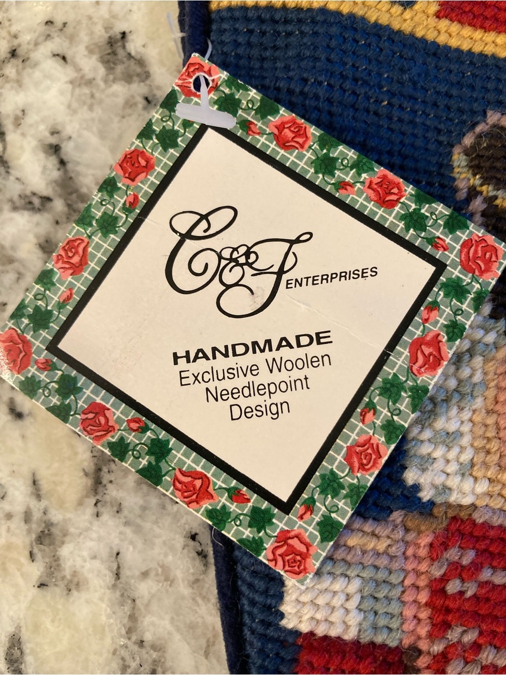 Vintage With Tag Needlepoint Christmas Stocking - Picture 2 of 8